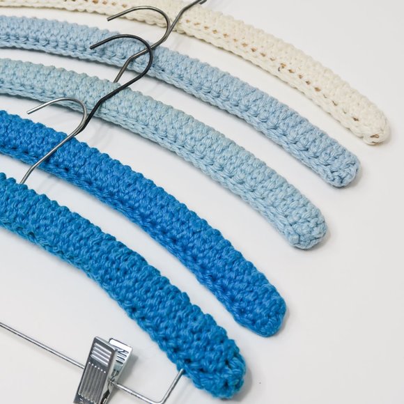 Vintage 60s Blue Crochet "Non Slip" Decorative Clothes Hangers - Picture 2 of 8